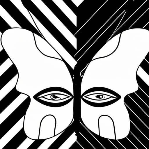 Cubist Butterfly Portrait in Black and White