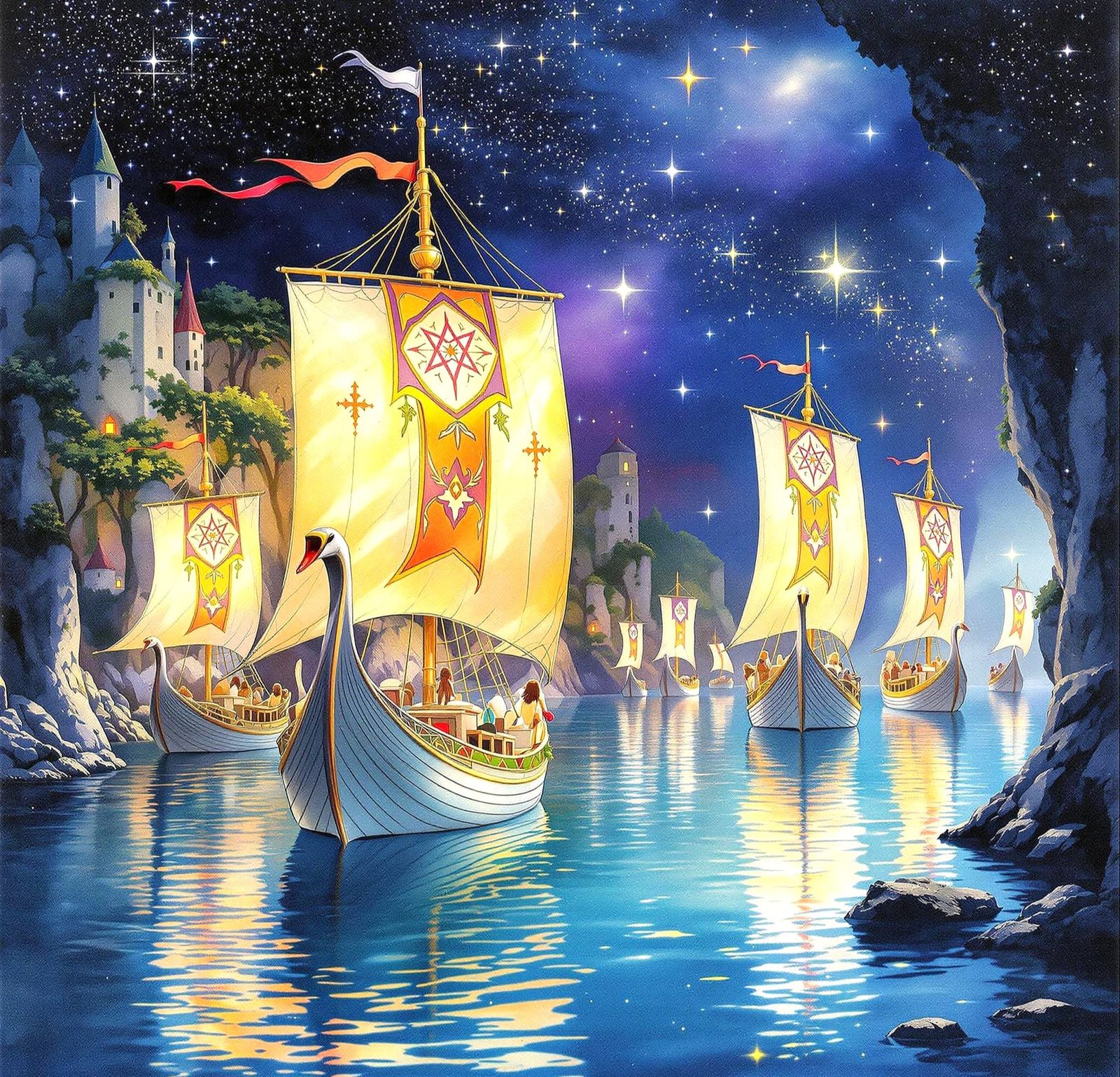 Elvish Harbour Village Under Starry Skies