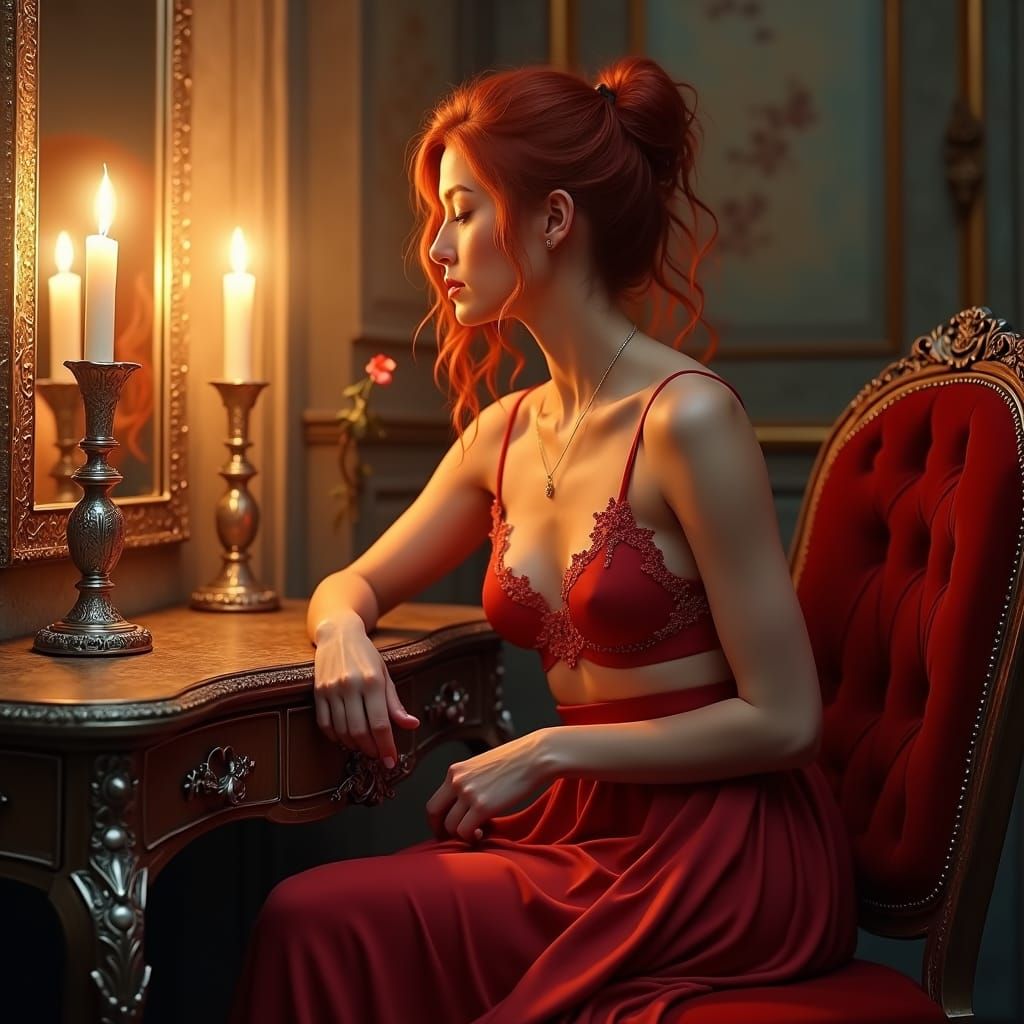 Aphrodite at Her Vanity in Hyperrealistic Style