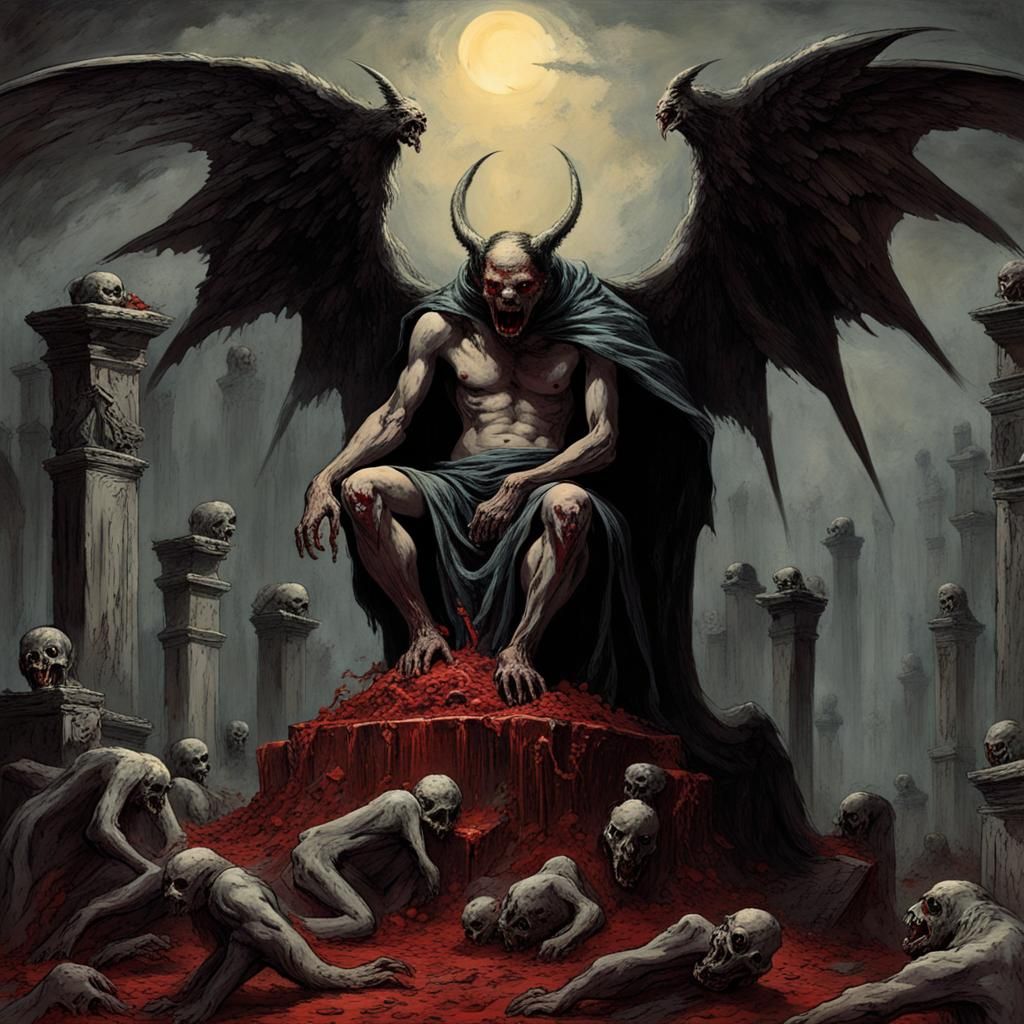 Demonic Invasion of Angel Crypt in Creepy Art Style