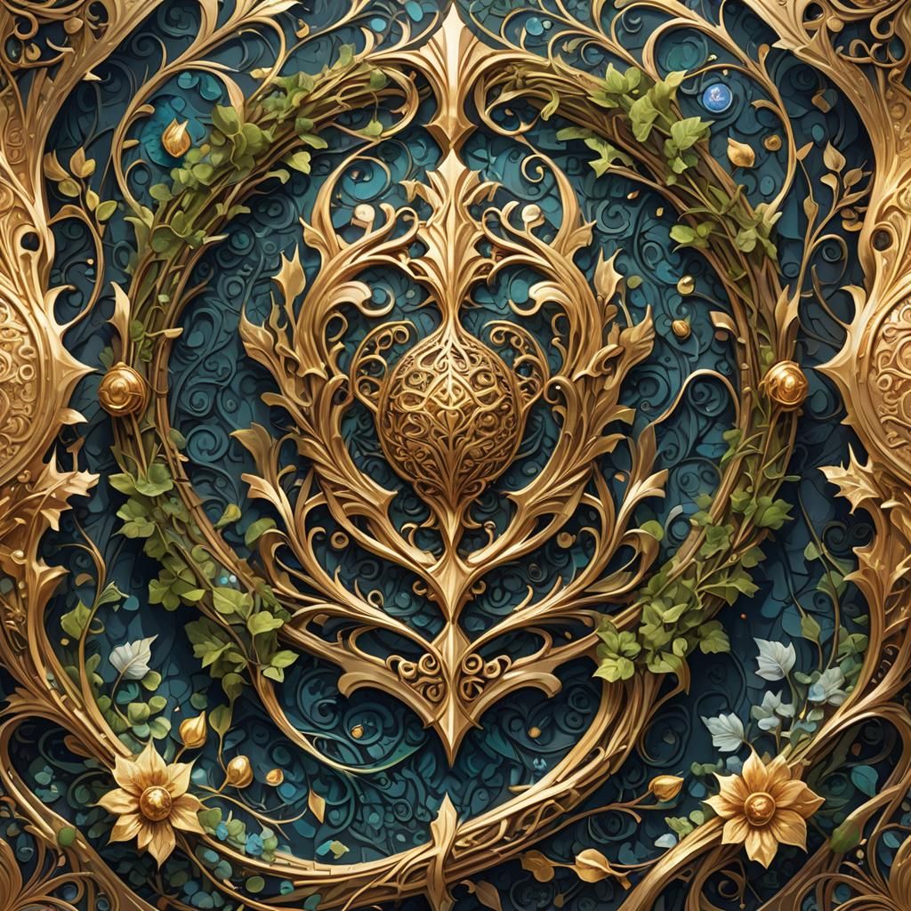 Intricate Fantasy Crest Concept Art in Renaissance Style