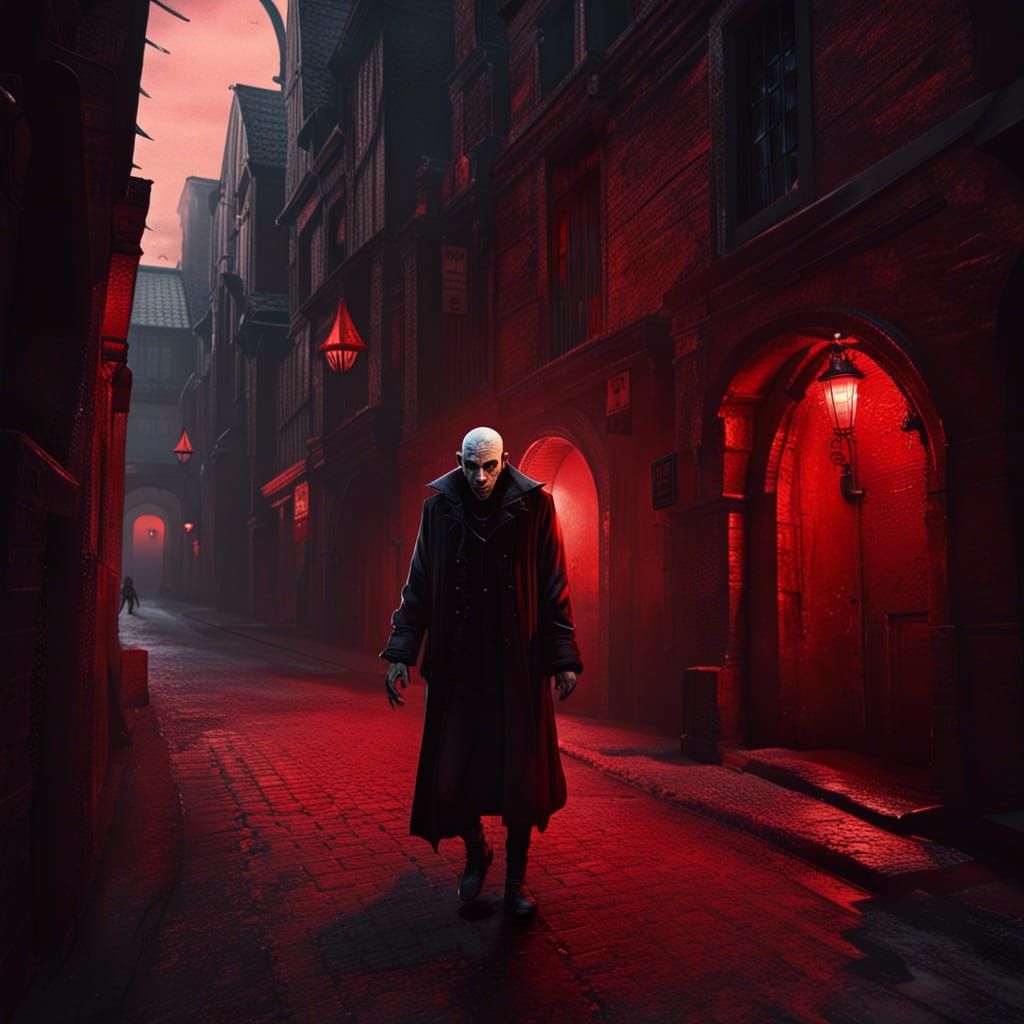 Nosferatu in Gothic Alleyway: Detailed Matte Painting