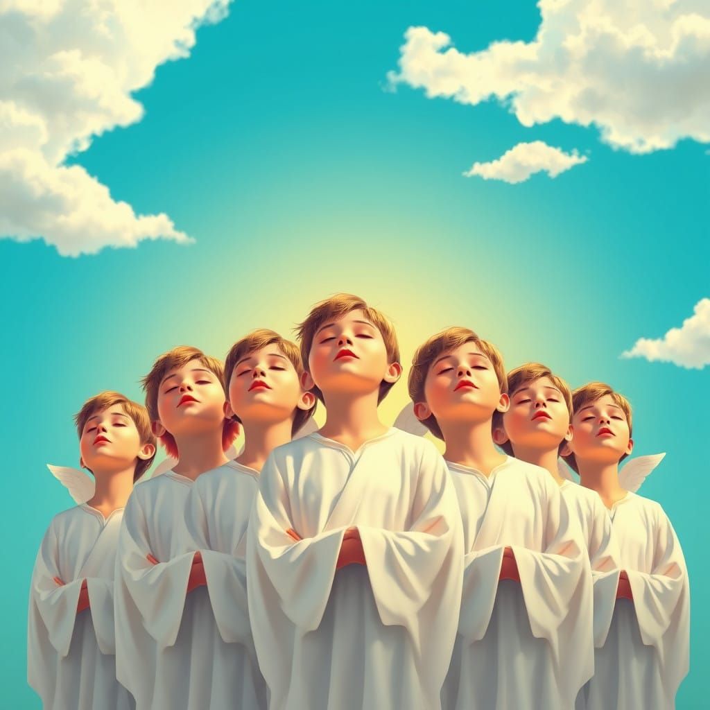 Serene Angelic Choir in Vibrant Pop Art Style