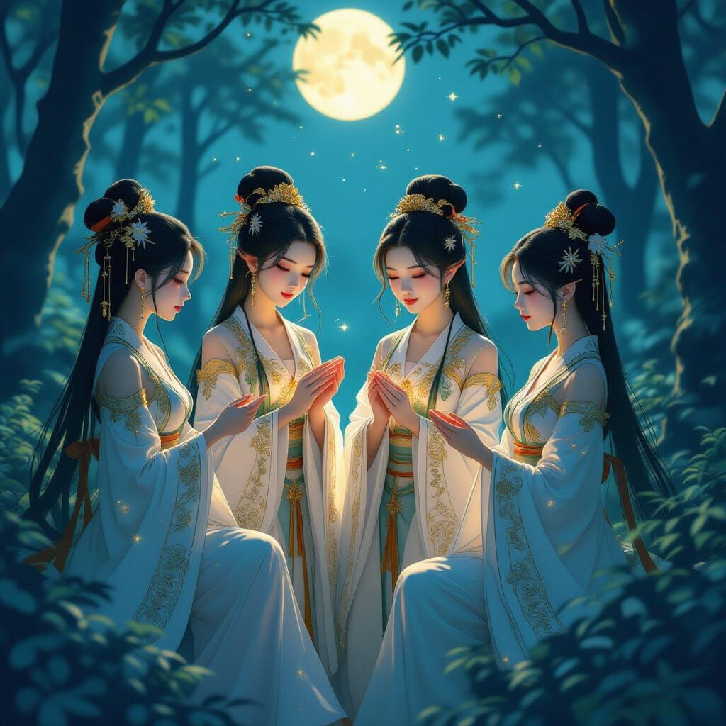 Enchanted Moonlight Gathering of Chinese Fairies