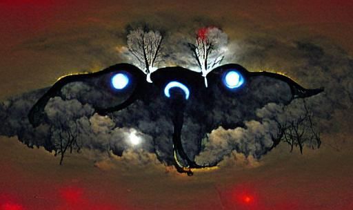Mothman with Glowing Eyes Under Night Sky
