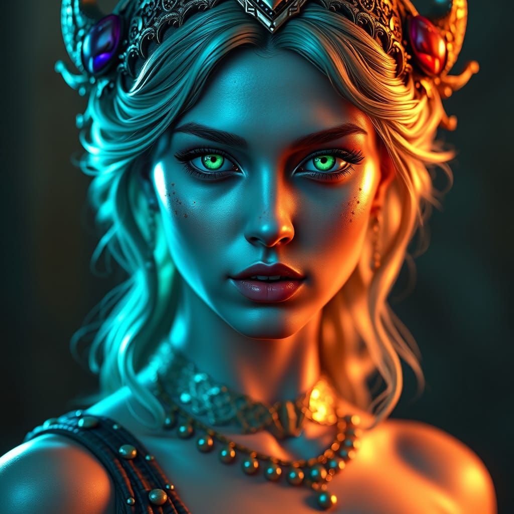 Surreal Goddess of Love Emerges in Emerald Green