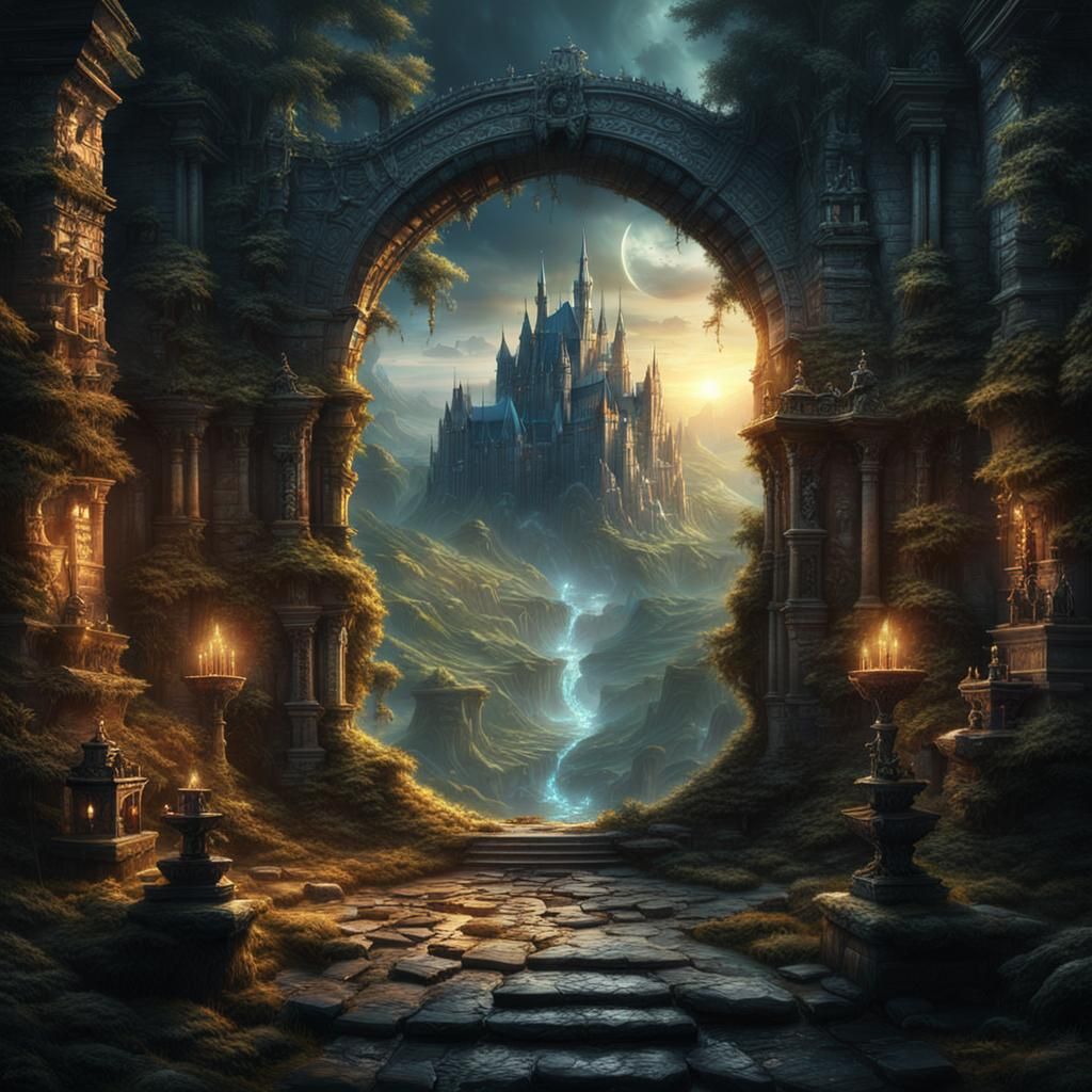 Fey Land Portal Amid Dark Swamps: Detailed Dark Fantasy Art