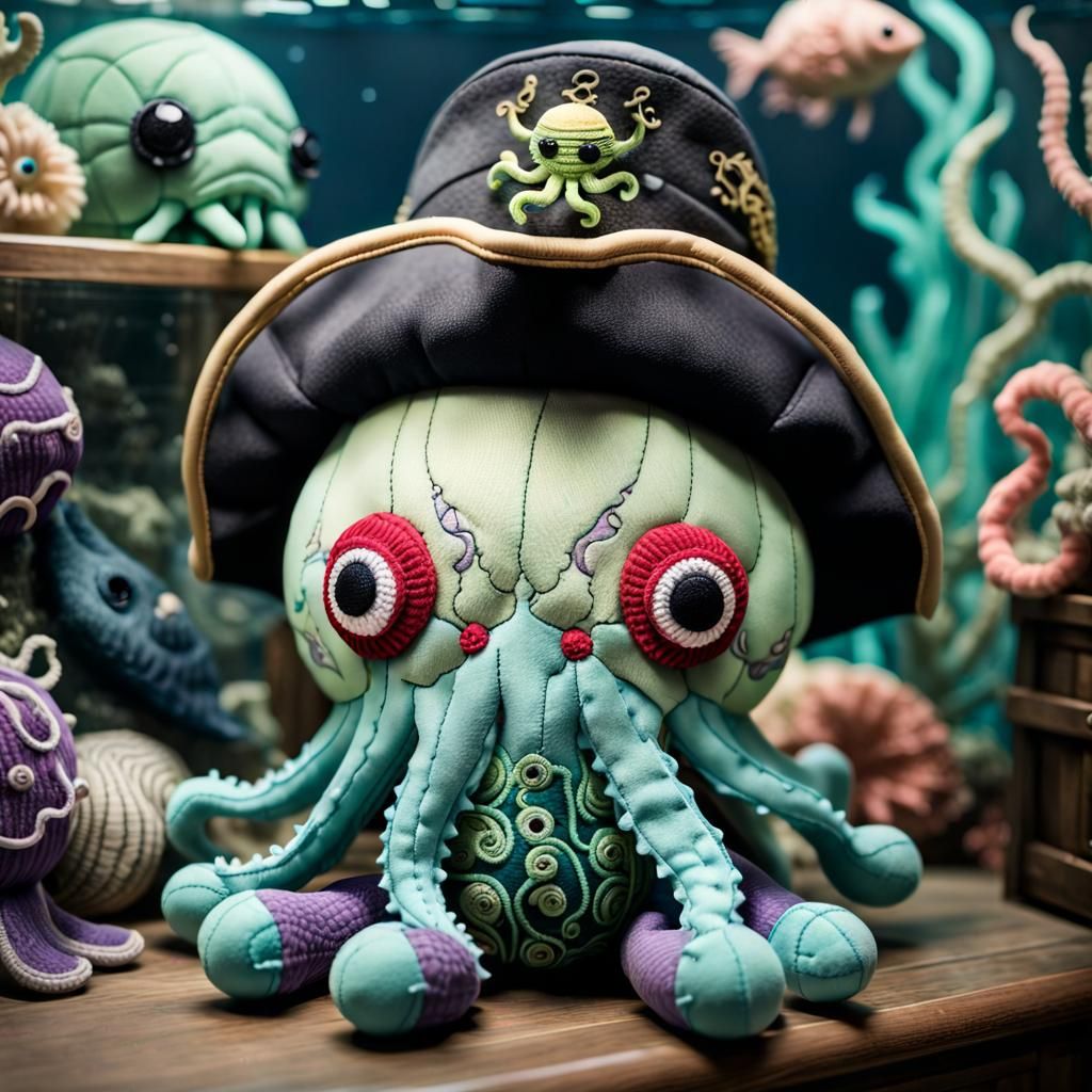 Patchwork Cthulhu Plush Doll with Pirate Eye Patch