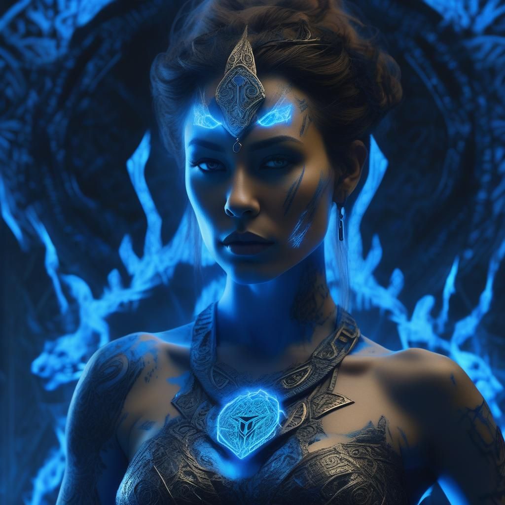 Lioness Protector: Electric Blue Fantasy Art