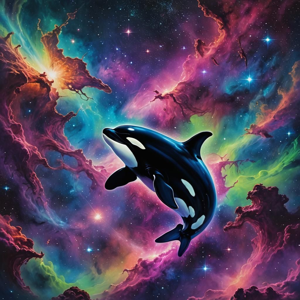 Orca Swims Through Space in Sci-Fi Art