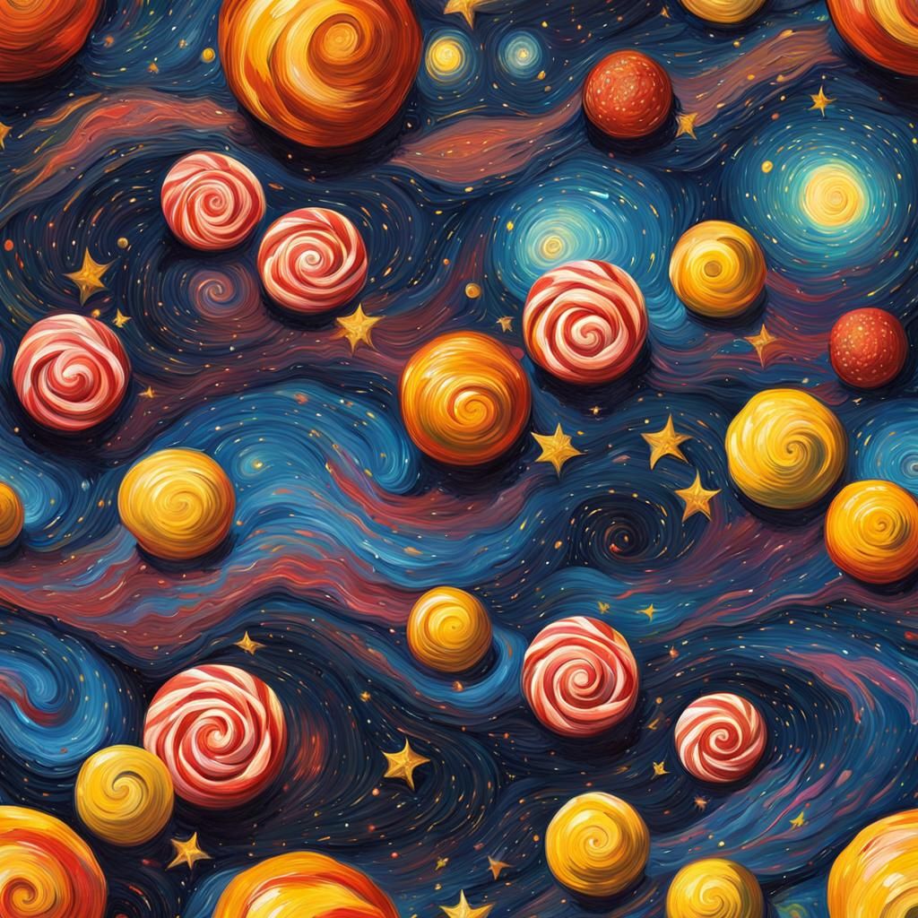 Starry Night Candyland Art Style Digital Illustration