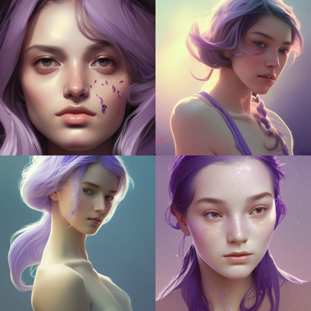 Detailed Portrait of Lavender Girl in Art Nouveau Style