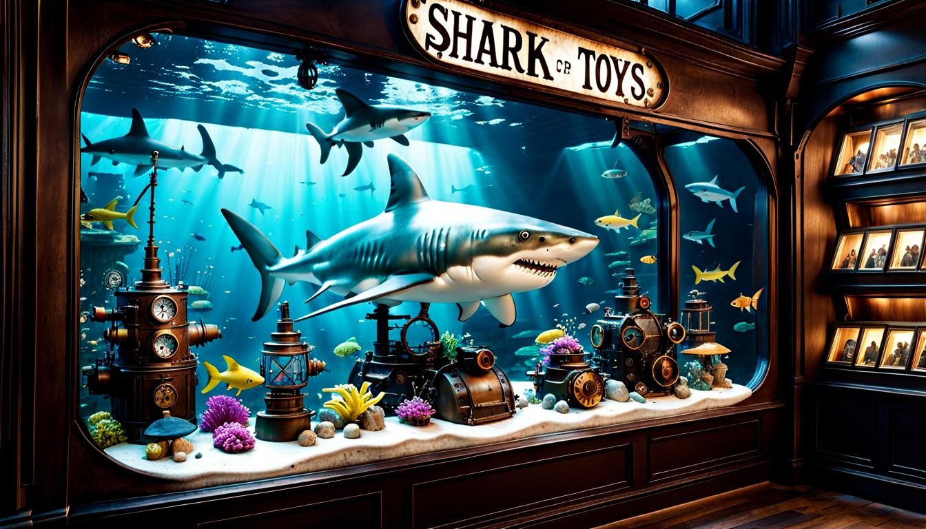 Steampunk Shark Toys in Magical Toy Shop Display