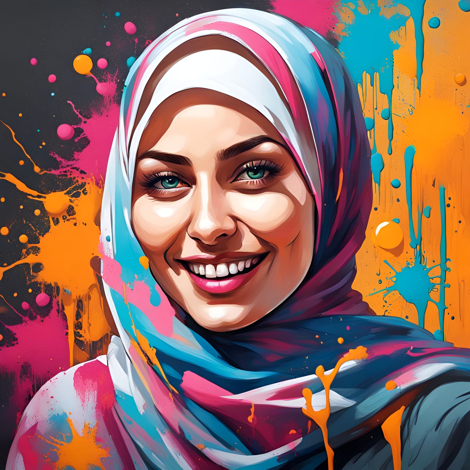 Beautiful Hijabi Woman in Street Art Style