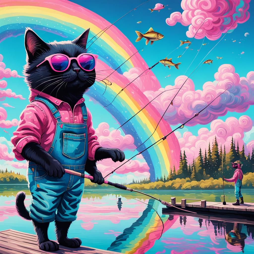 Black Cat Fishing: Baroque Street Art on Lake