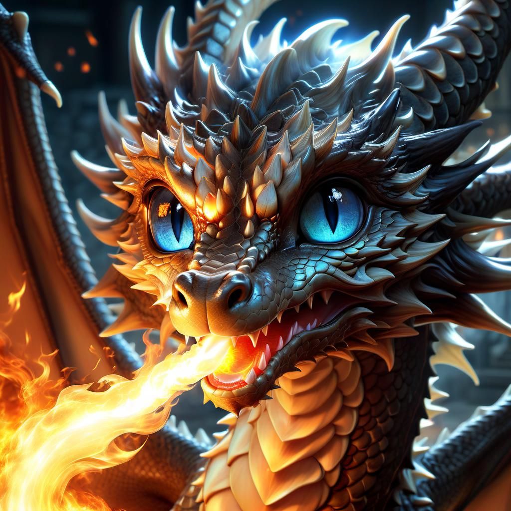 Anime Dragon Breaths Fire: 3D Portrait