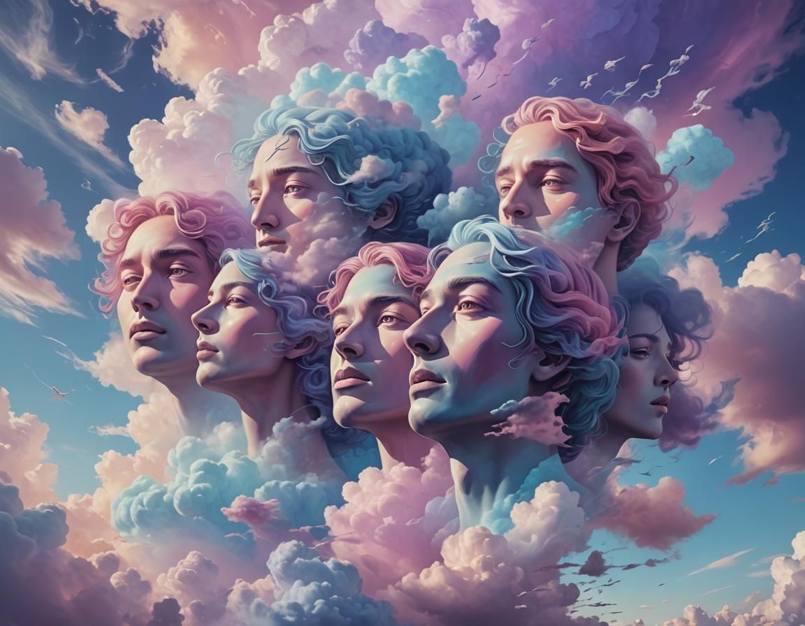 Surreal Head Above Clouds: Dreamlike Digital Art