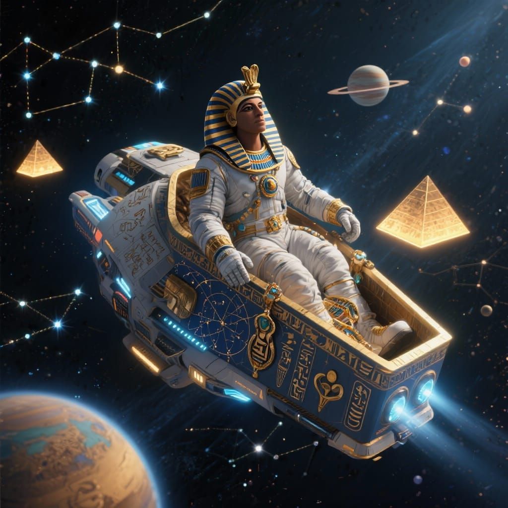 Pharaoh Astronaut in Cosmic Space, Egyptian Sci-Fi Art