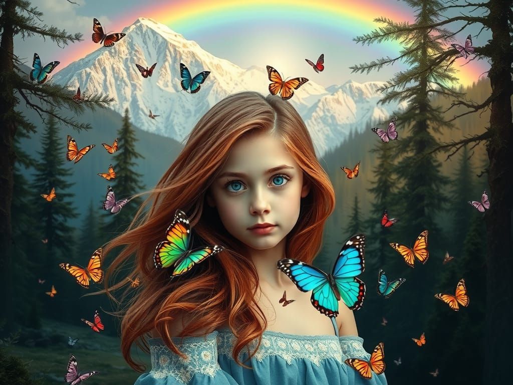 Mystical Forest Maiden in Whimsical, Dreamlike Setting