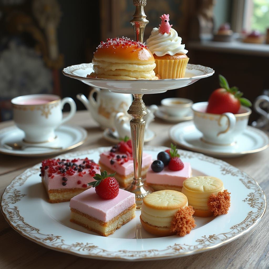 Elegant High Tea with Mythical Creatures and Futuristic Chin...