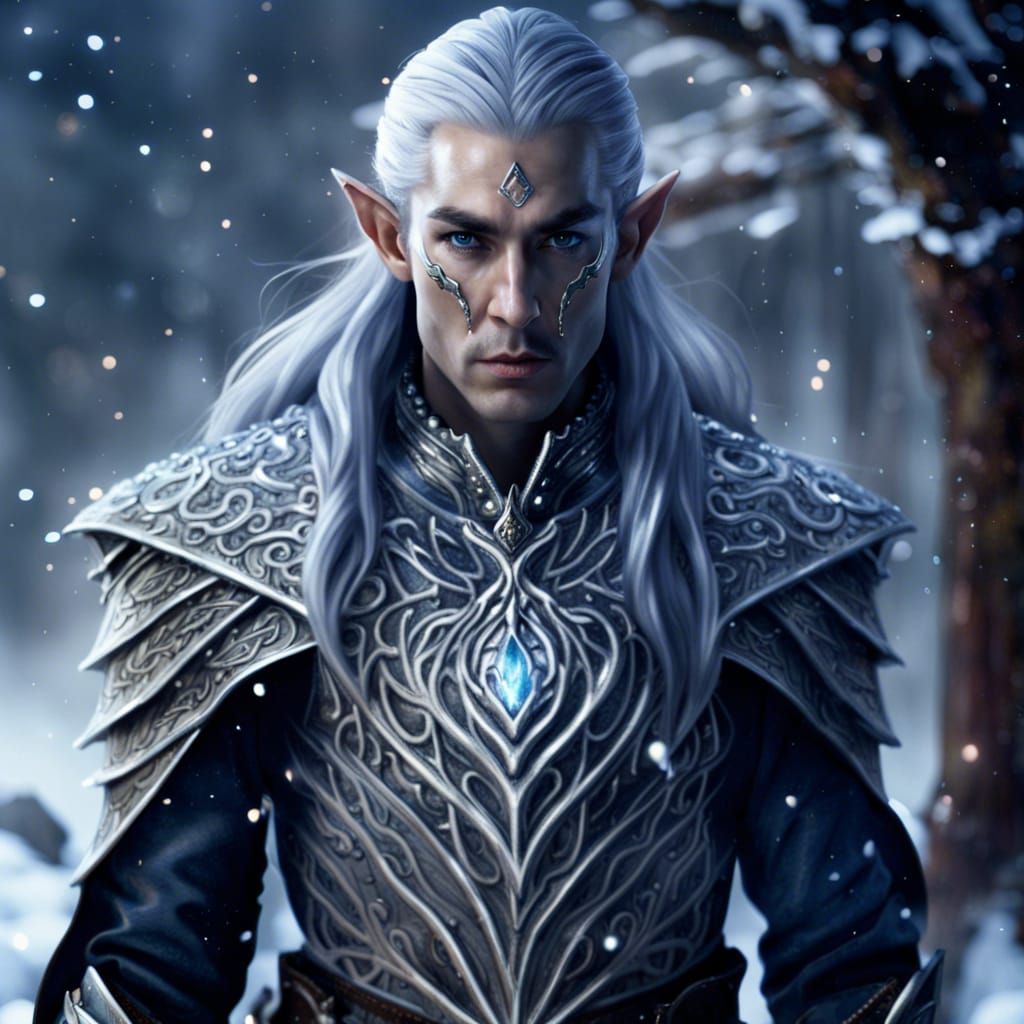 Elven Magus Casting Magic in Winter Landscape