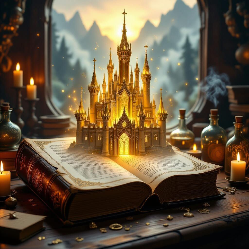 Enchanted Castle Rising From Ancient Book