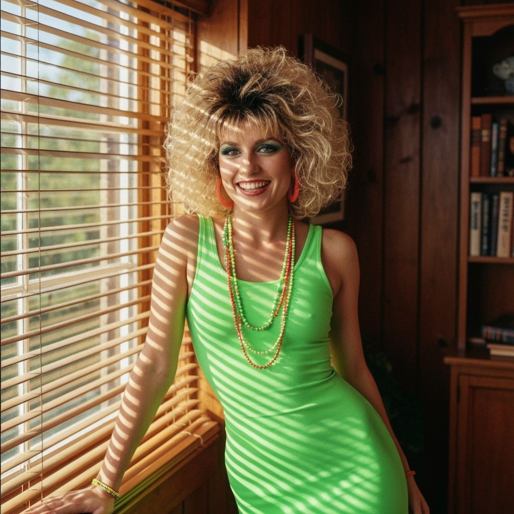 1980s Lady in Neon Green Spandex as Impressionist Painting