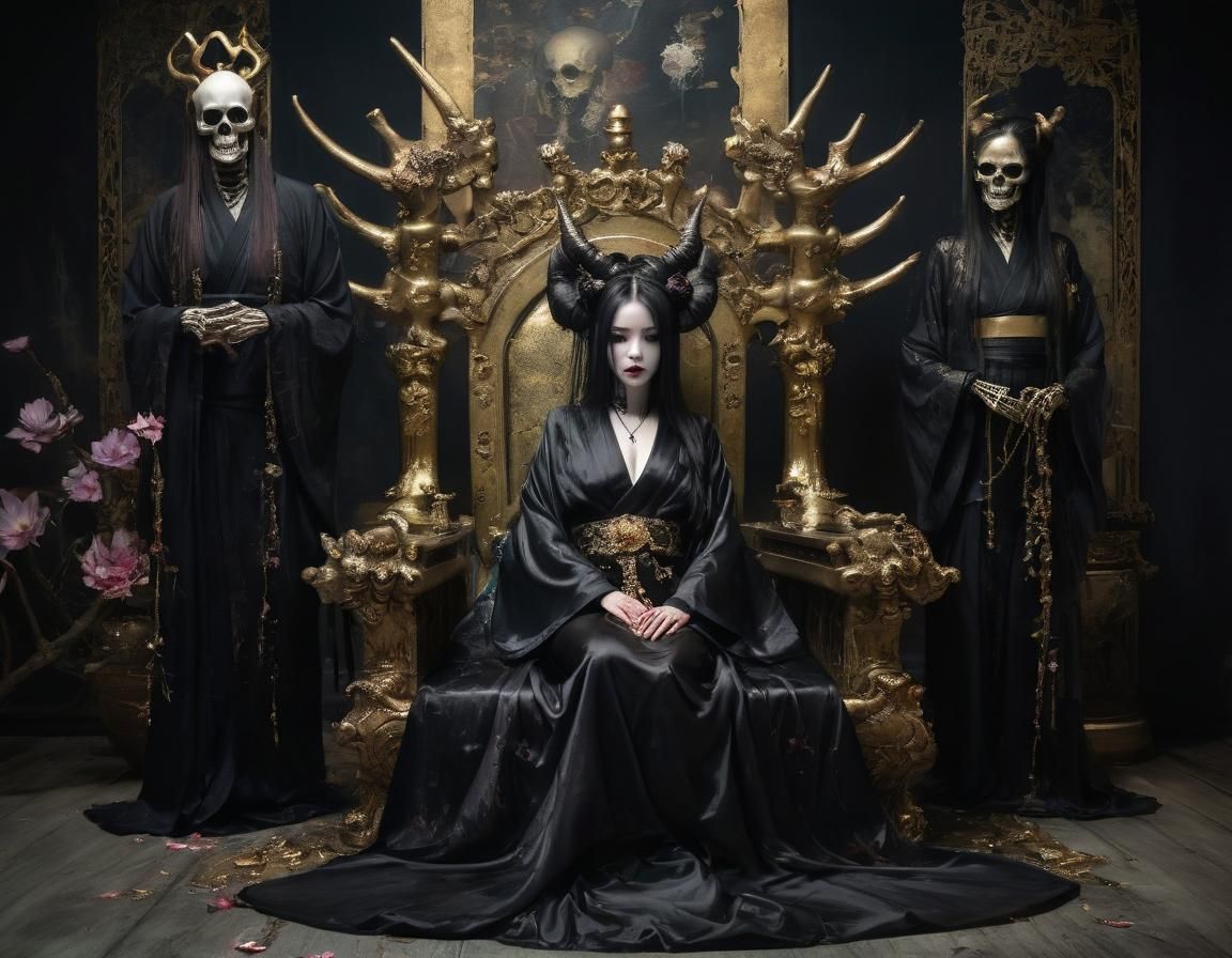 Gothic Horror: Japanese Woman and Skeleton King