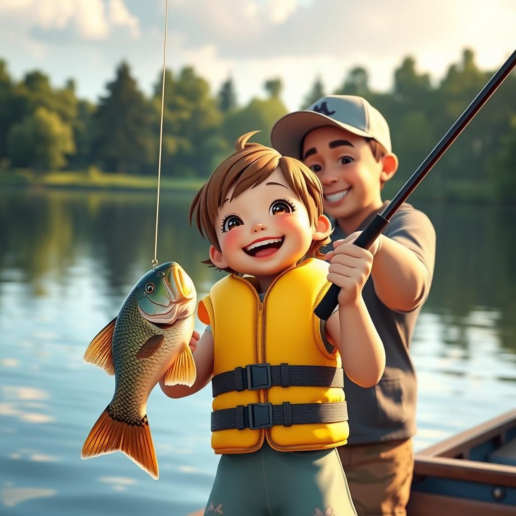 Girl's First Fish: 3D Anime Style Joy