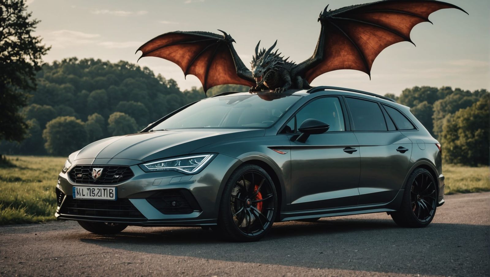 Cupra Leon ST Car with Dragon in Airbrush Style