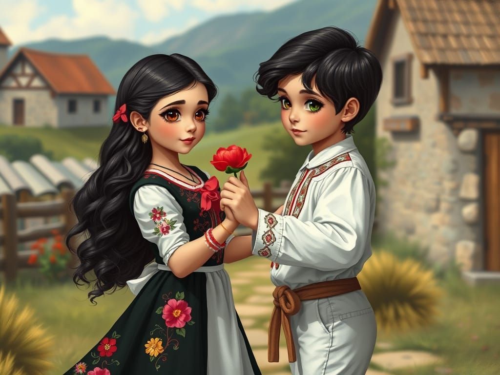 Romanian dance with a beautiful girl and boy