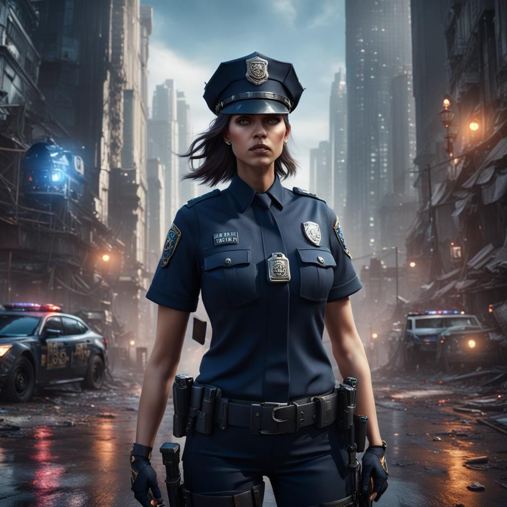 Girl Confronts Police: Detailed Matte Painting