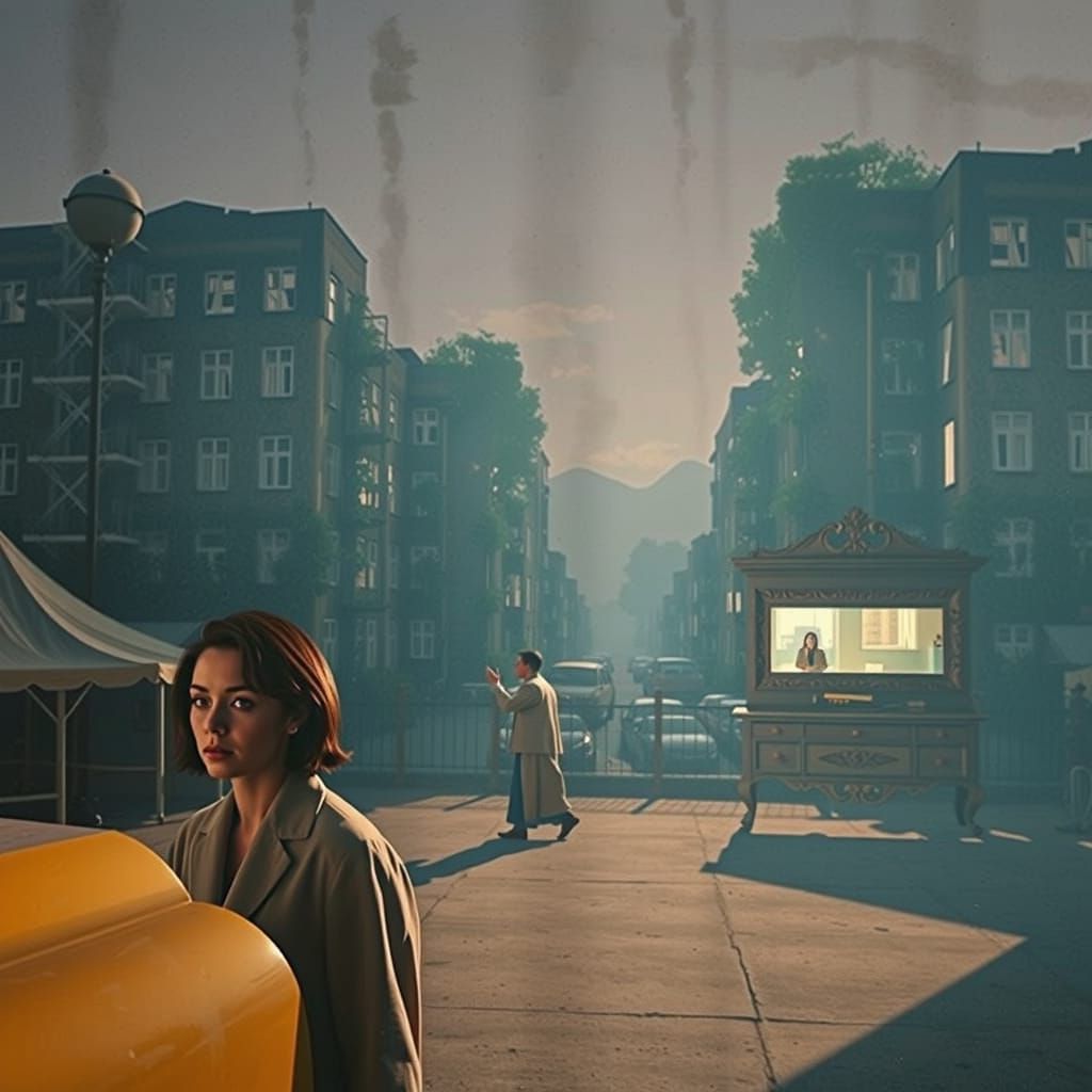 Hand Emerging from Mirror in Wes Anderson Style