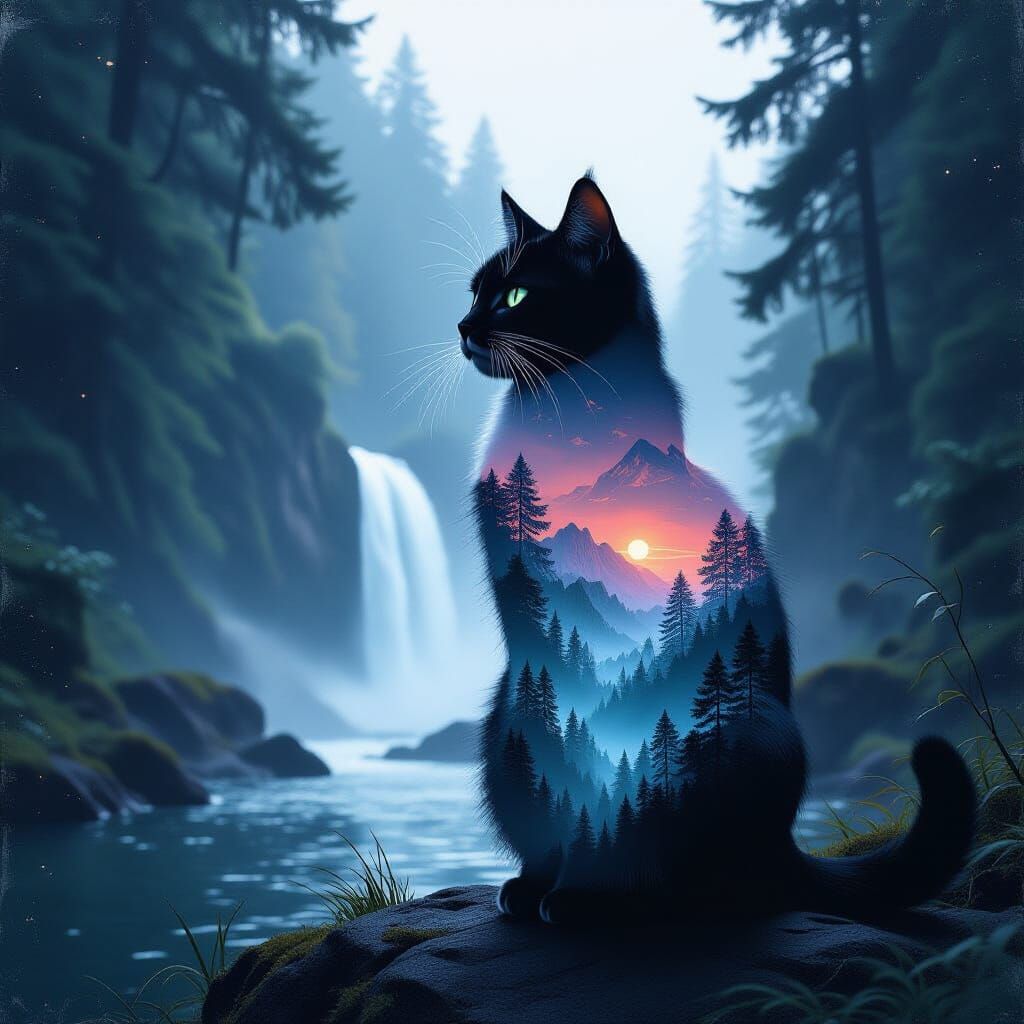 Cat Silhouette Double Exposure Dreamscape