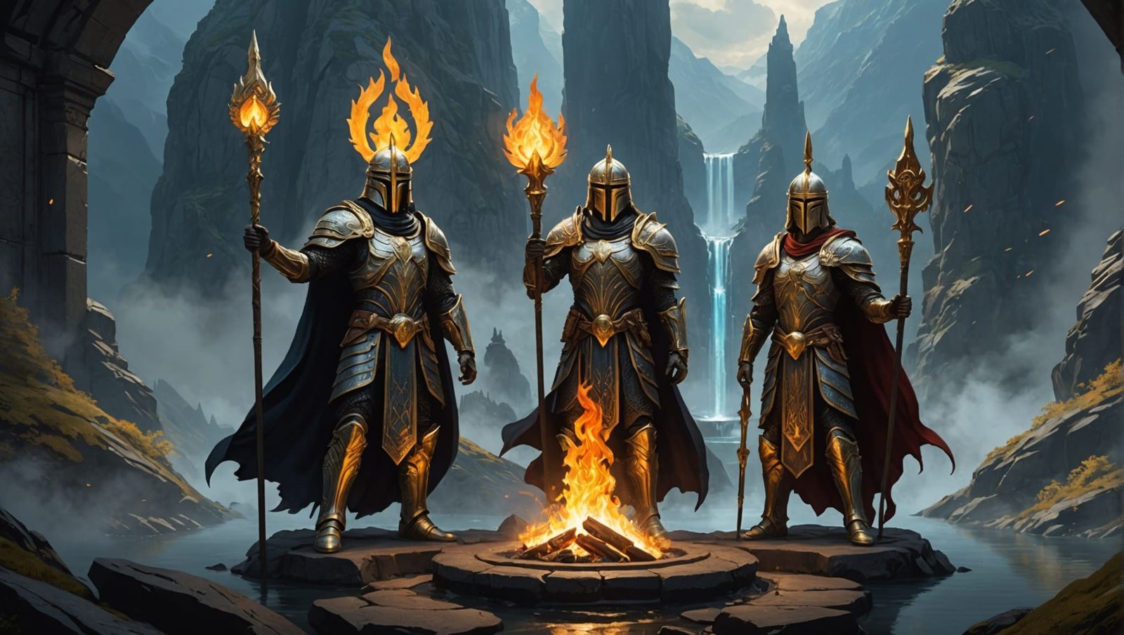 Guardians Protecting Eternal Flame in Mountain Sanctuary