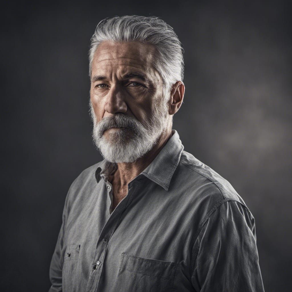 Hyperrealistic Portrait of a Mature Man with Gray Beard