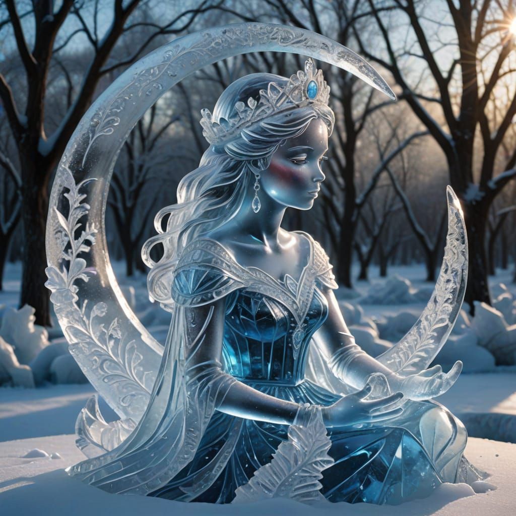 Ethereal Ice Princess on Crescent Moon