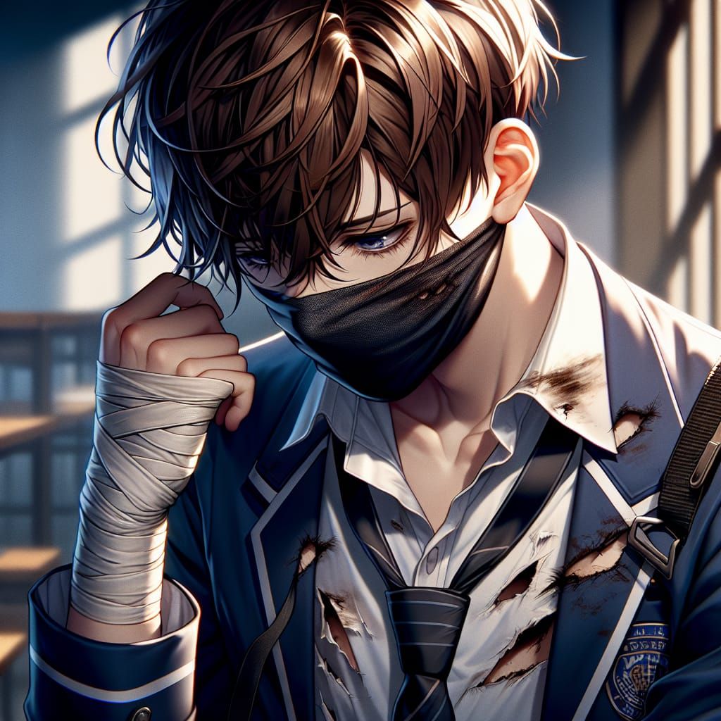 Depressed Student in Torn Uniform: Cel-Shaded Anime