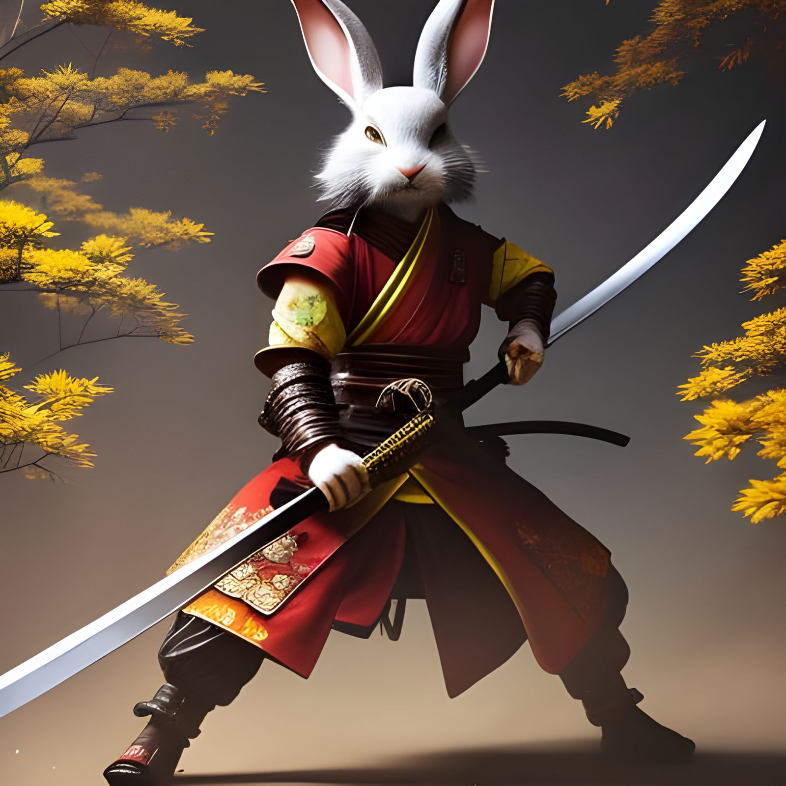 Rabbit Samurai in Chinatown: Detailed Fantasy Art
