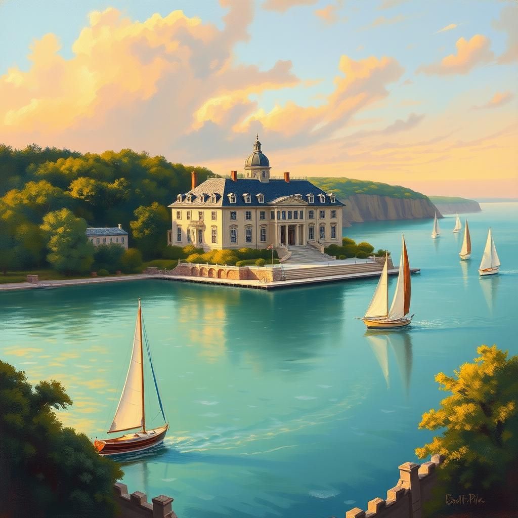 Breakers Mansion, Newport: A Romantic Oil Painting