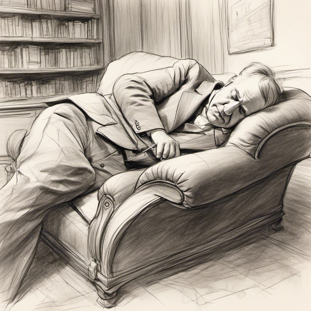 Thomas Edison Napping: Minimalist Savant Pencil Sketch