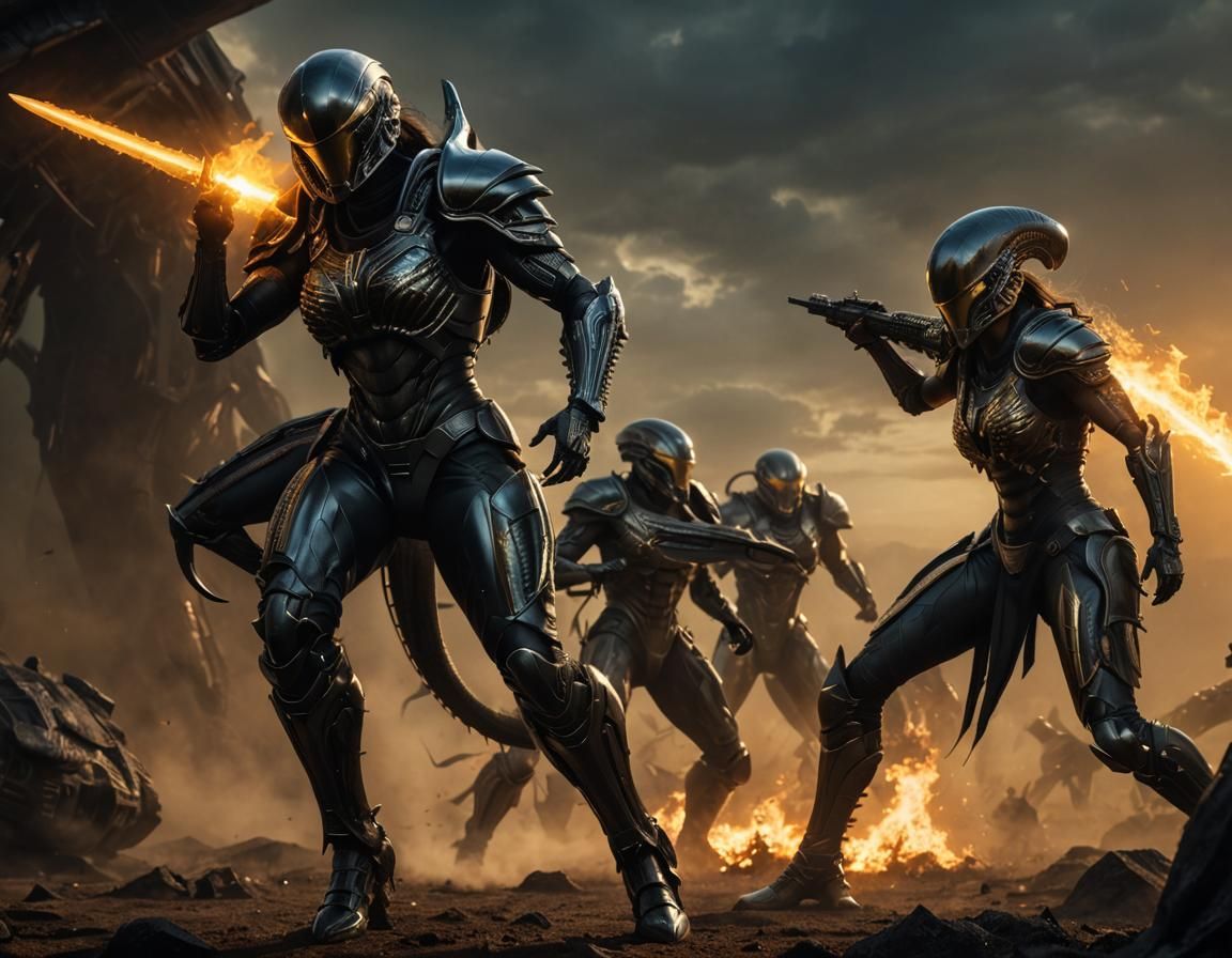 Amazonian Warrior in Xenomorph Armor: Digital Art