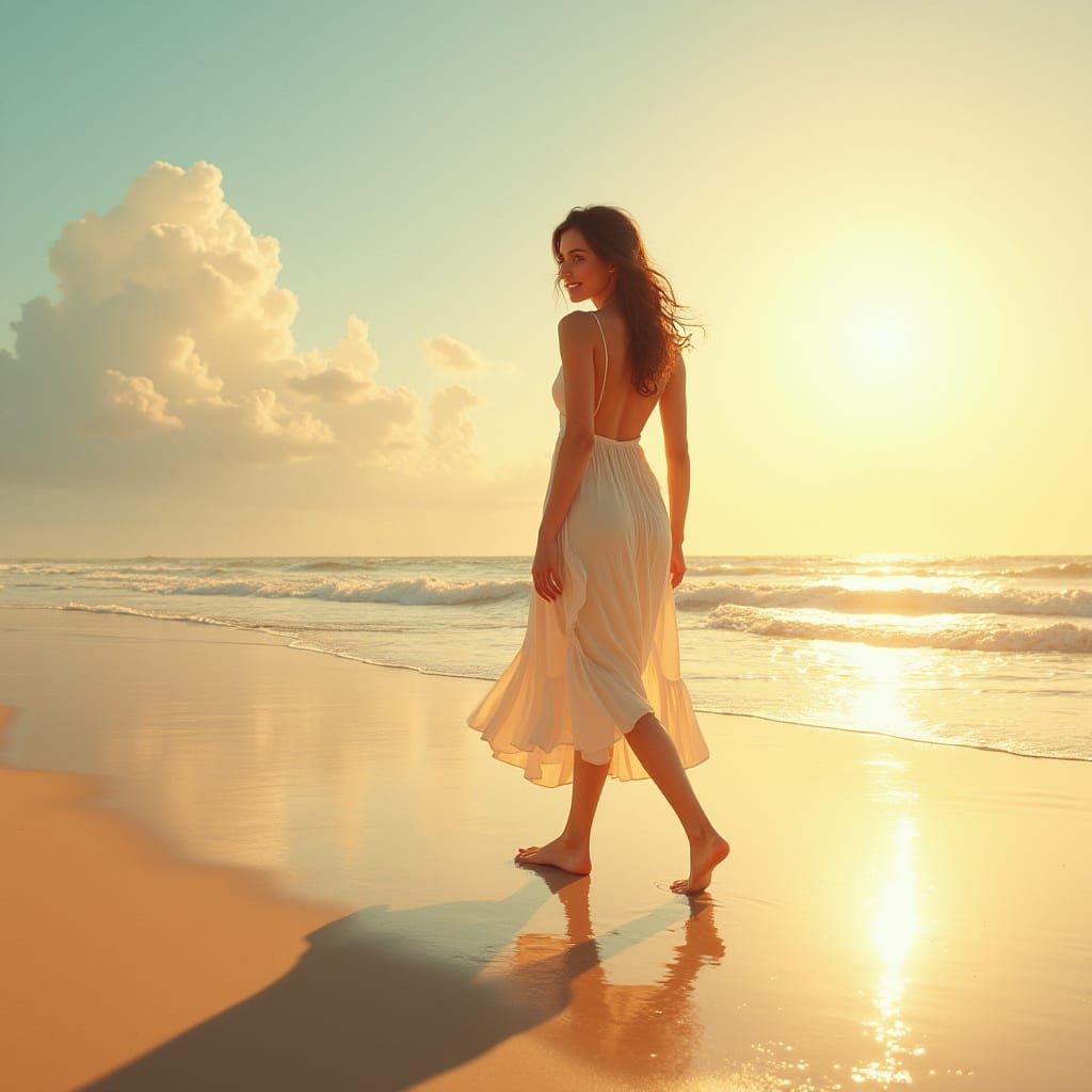 Isabela Merced on Sun-Kissed Beach, Photorealistic Style