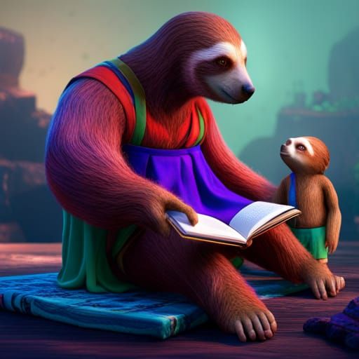 Wizard Sloth Gives Book in CGI Diorama