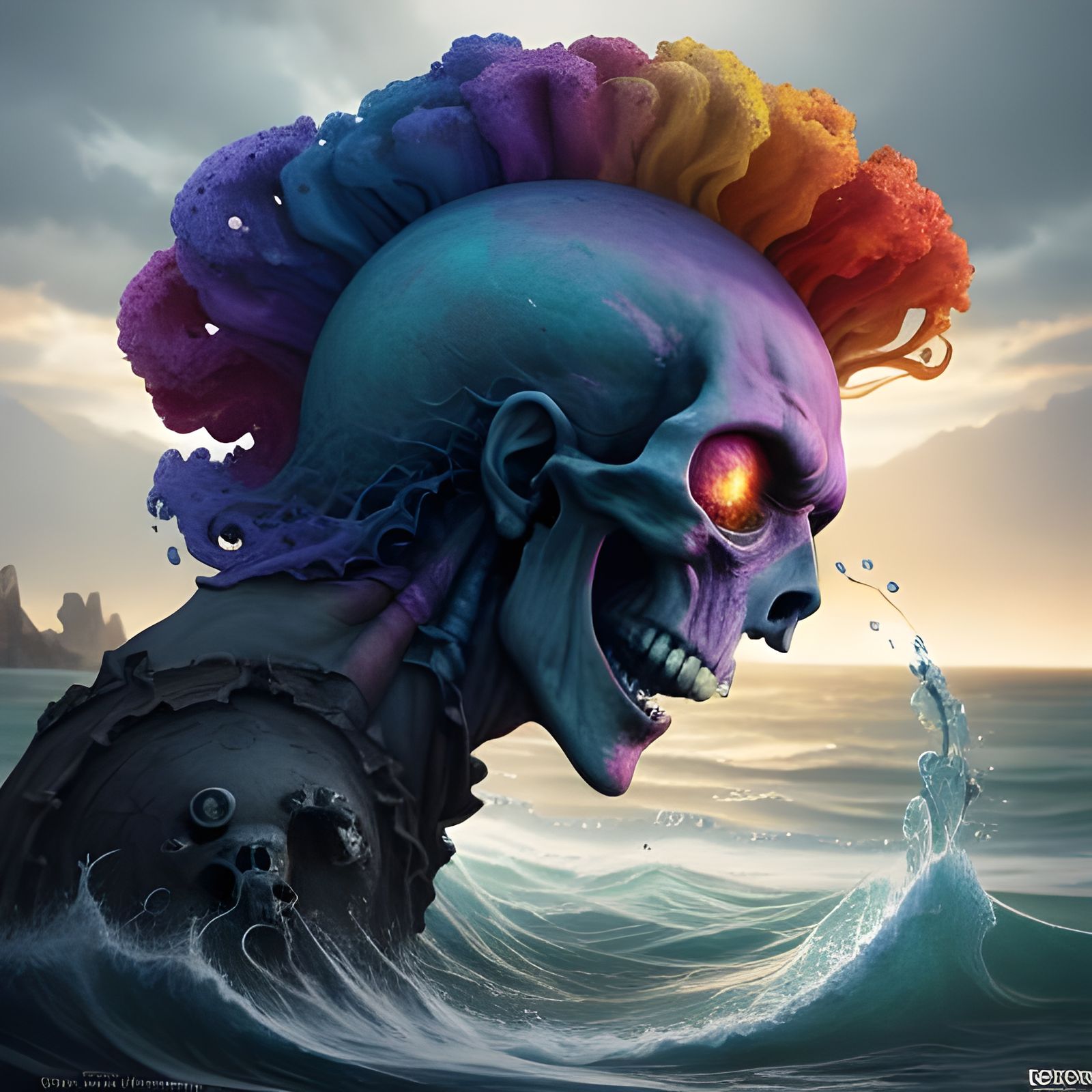 Photorealistic Drunken Skull with Swirling Colors