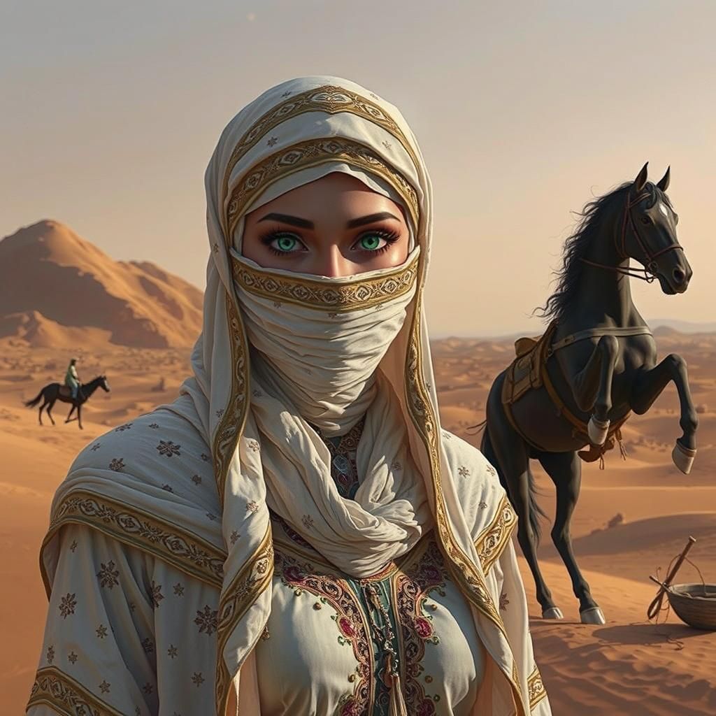 Arabic Rogue with Flowing Fabrics, in Digital Painting Style