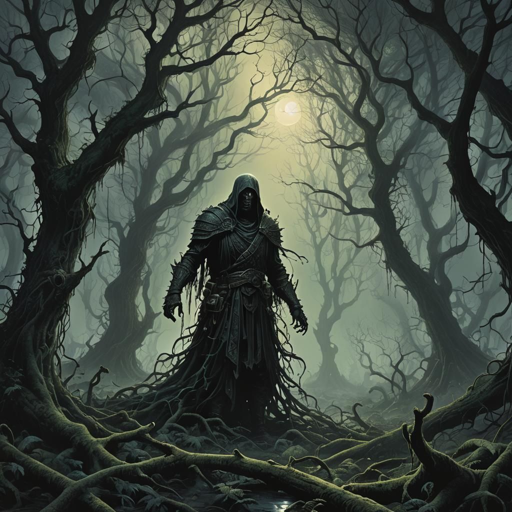 Bioluminescent Forest: Eerie Glow in a Gothic Horror Style