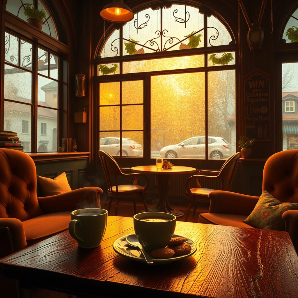 Cozy Coffee Shop in Warm Golden Light
