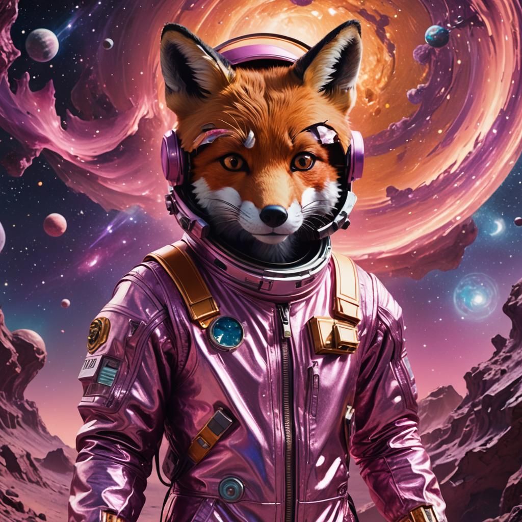 Fox Astronaut in Space: 3D Rendered Digital Art