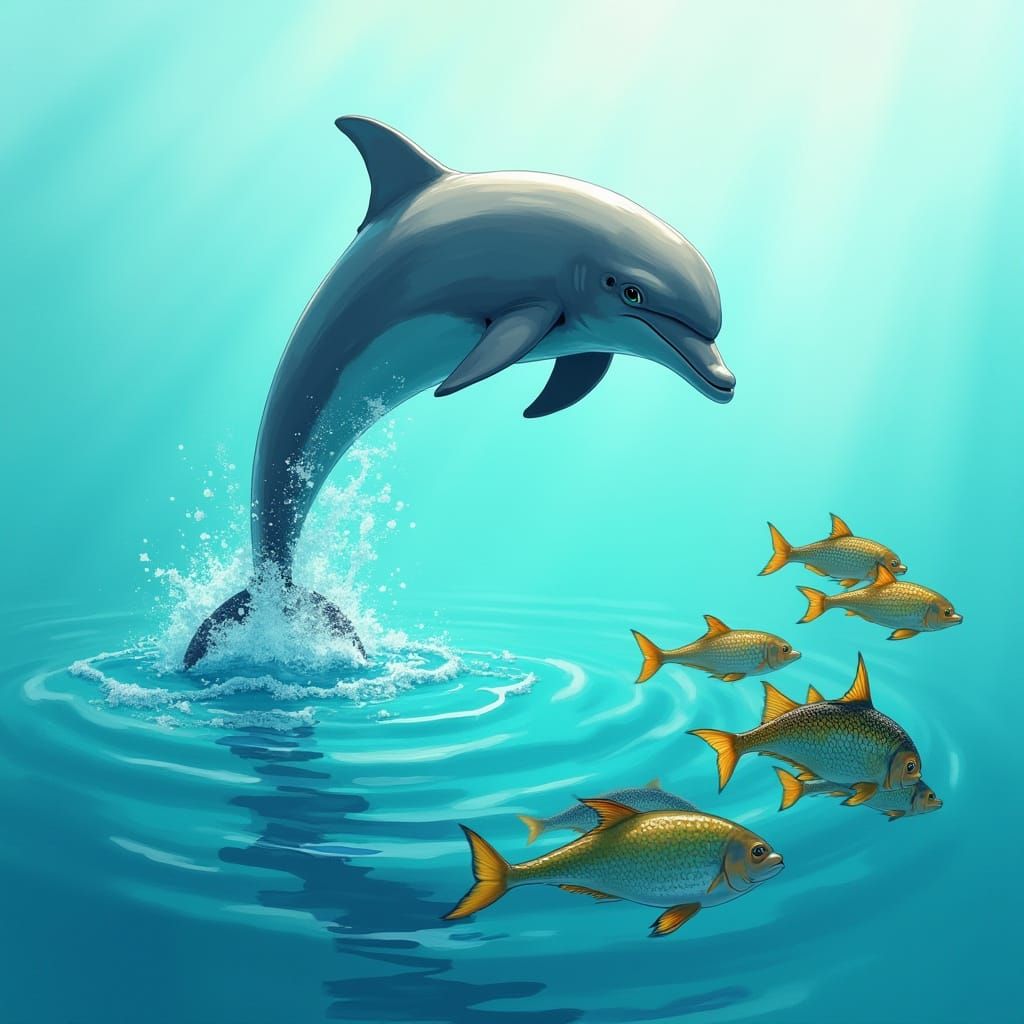 Sleek Dolphin Leaps from Turquoise Water in Harmony with Shi...